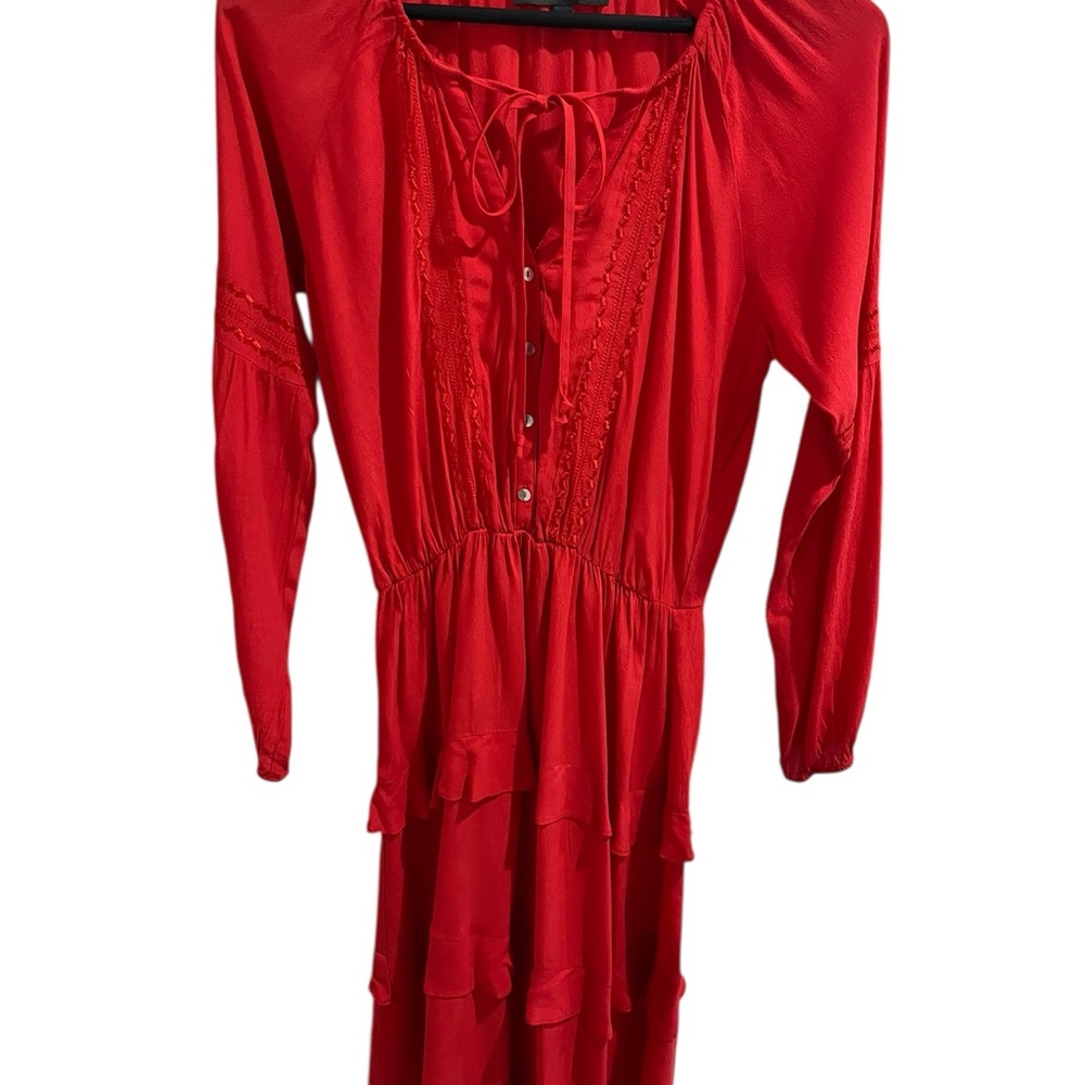 Anthropologie Sundays in Brooklyn Red Ruffle Small Long Sleeve Tiered Hem Boho